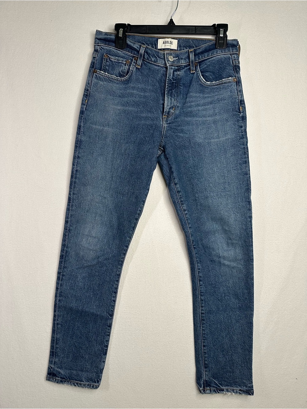 AGOLDE Toni Mid Rise Straight Leg Stretch Distressed Blue Jeans Women's 28
